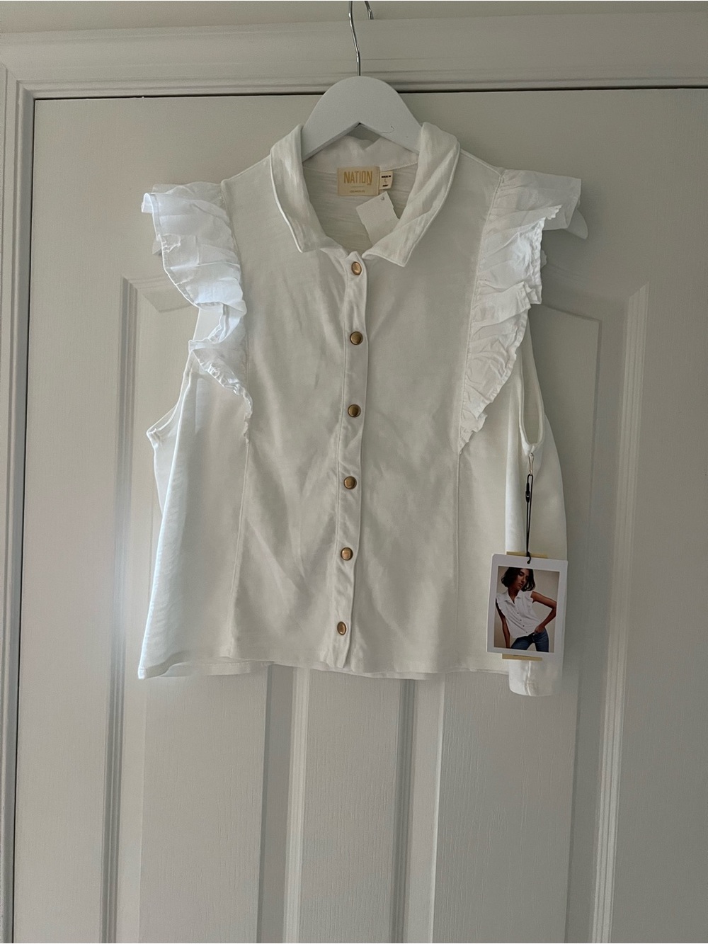 Nation LTD White Ruffle Sleeve Short Sleeve Top